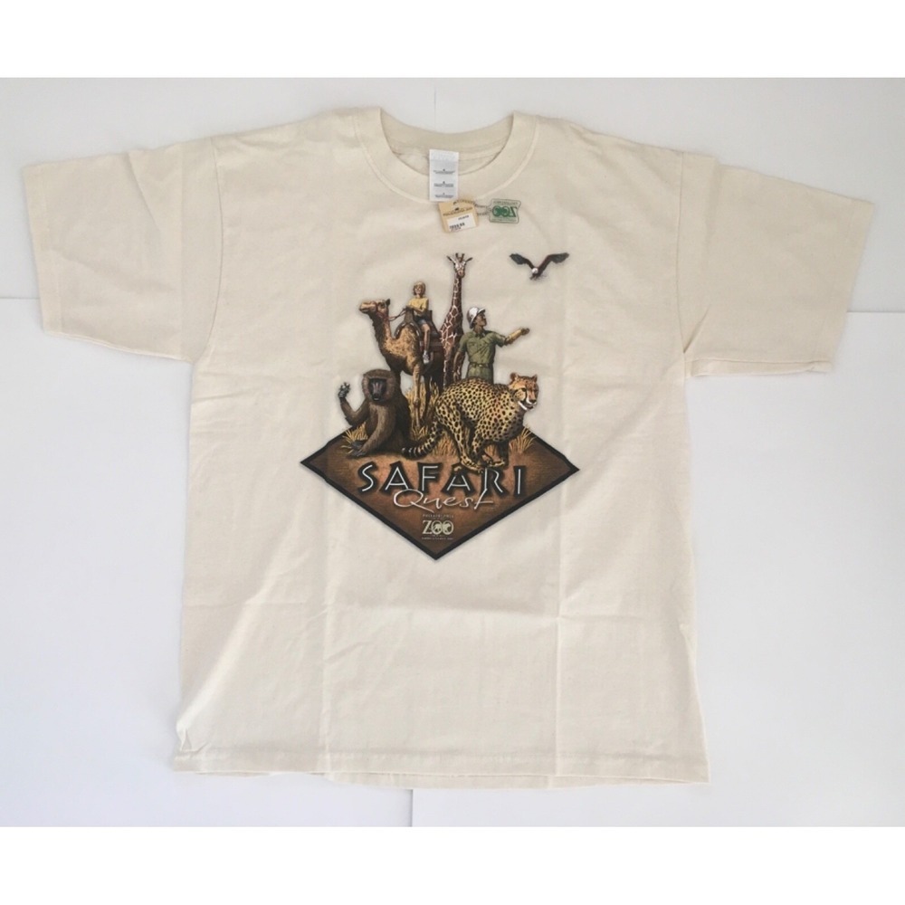 VTG Philadelphia Zoo Safari Quest Cream T-Shirt Mens Sz L America's First Zoo